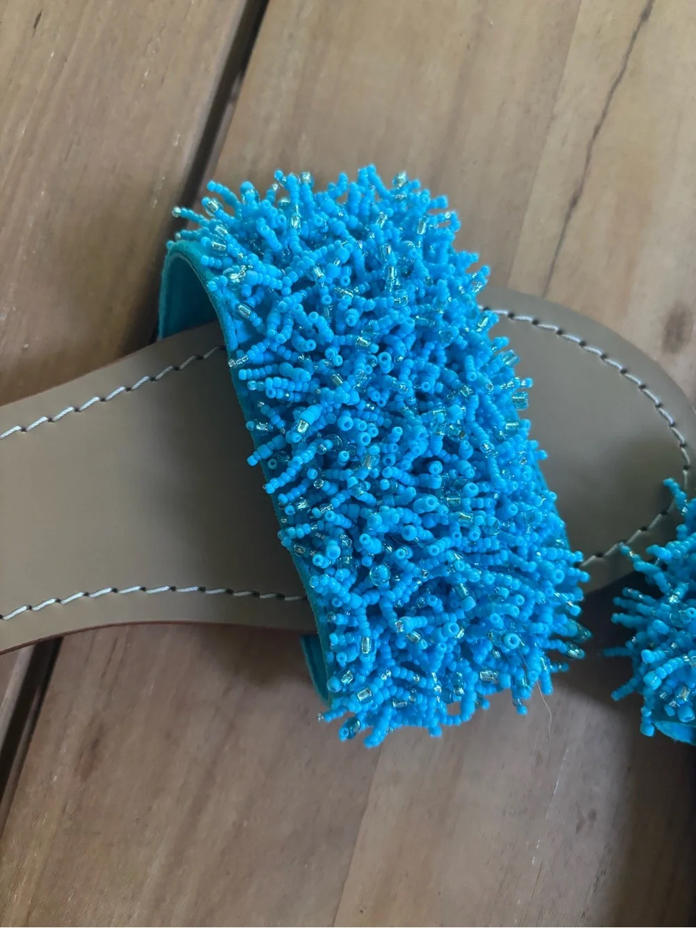 NEW MYSTIQUE Blue Beaded Leather Sandals Flip Flops Size 8